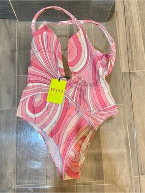 Emilio Pucci Pink & White Swirl One-Piece Swimsuit
